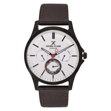 Jam Tangan Pria Daniel Klein Exclusive DK12118-6 Men White Dial Dark Brown Leather Strap Coklat