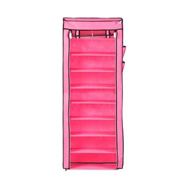 Nine Box Transparan Rak Sepatu - Bloosom Pink [10 Cover/9 Tingkat]
