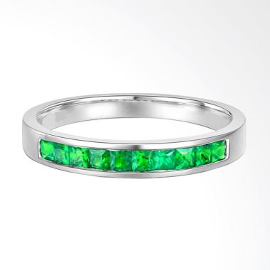 Tiaria 18K Green Tsavorite Perhiasan Emas Cincin Wanita - White Gold