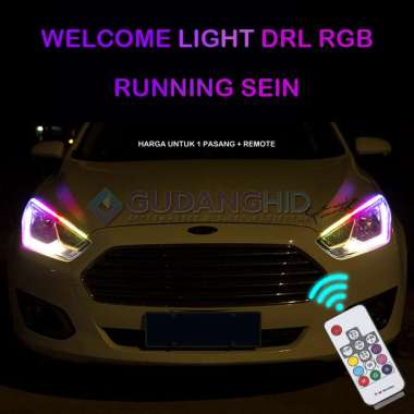 DRL RGB Lampu Alis Neon Mobil Motor Welcome LED RGB Sein Running Warna Warni 60cm