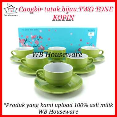 cangkir tatak warna hijau / tea set / coffee set / TWO TONE KOPIN