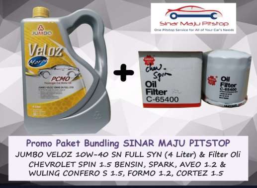 Paket Bundling Oli JUMBO VELOZ 10W-40 SN Original 4 Liter & Filter Oli WULING CONFERO S 1.5 L & WULI