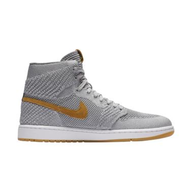 NIKE Men Air Jordan 1 Flyknit Golden Harvest Sepatu Olahraga Pria - Grey [919704-025]