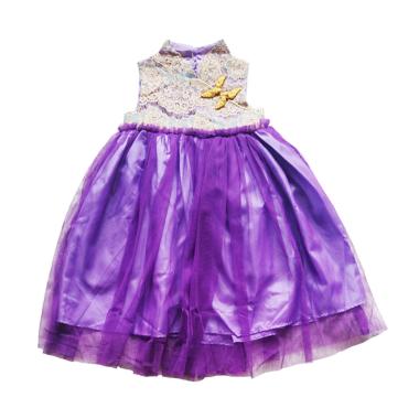 Flower Kids Tutu Dress Cheongsam - Purple List Gold