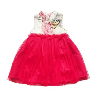 Flower Kids Flower Tutu Dress Cheongsam Anak - Cream Red