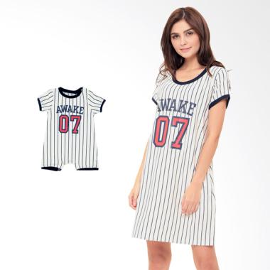 Mooimom Baseball Nursing Dress & Baby Clothes Baju Hamil Menyusui Couple Ibu Anak - White