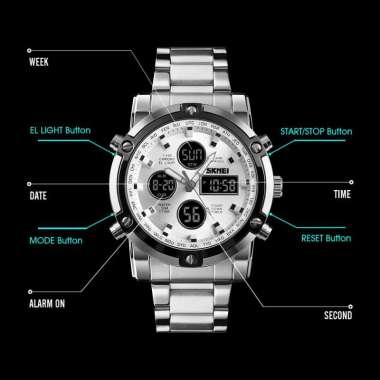 Skmei Digital Jam Tangan Pria [SKMEI 1389] Silver White