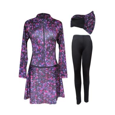 Rainy Collections Motif Bercak Warna Baju Renang Muslim Wanita - Black