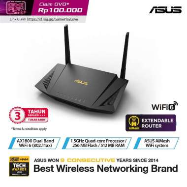 ASUS RT-AX56U AX1800 Dual Band WiFi 6 Router with AiMesh for Mesh WiFi BLACK