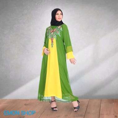 Salwa Gallery Gamis Wanita SNS 692 M Hijau kombinasi Kuning