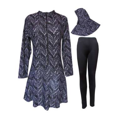Rainy Collections Motif Zig-Zag Baju Renang Muslim Dewasa - Hitam