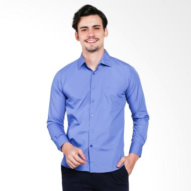 VM Polos Tangan Panjang Slimfit Formal Kemeja Pria - Mid Biru