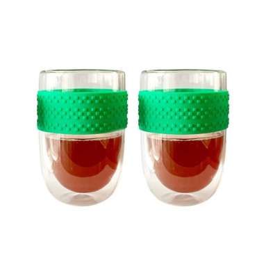 PYREX Double Wall Glass 400ML 2pcs - Green Silicone