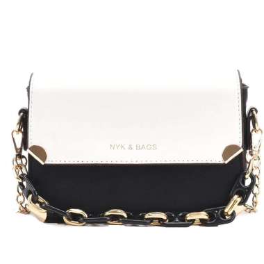 TAS IMPORT FASHION WANITA SELEMPANG RANTAI 3726 HITAM PUTIH