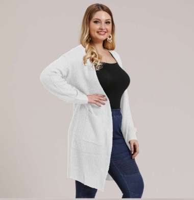Long Cardigan Rajut Wanita Oversize Vneck Kardigan Panjang Kantong Lolla - SWAN XL Putih