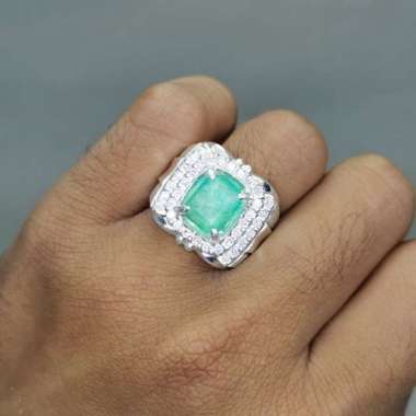 Batu Cincin Emerald Hijau Zamrud Asli Ring Perak Memo