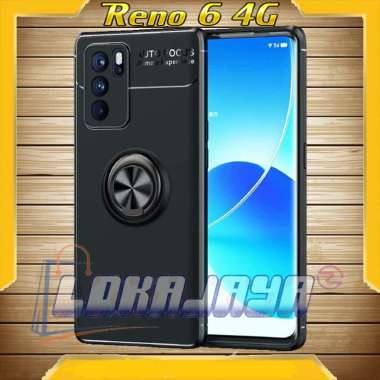 LOKAJAYA Case OPPO Reno 6 4g Auto Focus Ring KickStand Matte Premium Softcase RENO 6 4G HItam