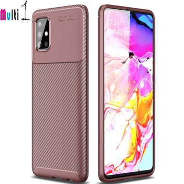 Auto Focus Samsung Galaxy A71 4G Silicone Carbon Fiber Soft Case Brown