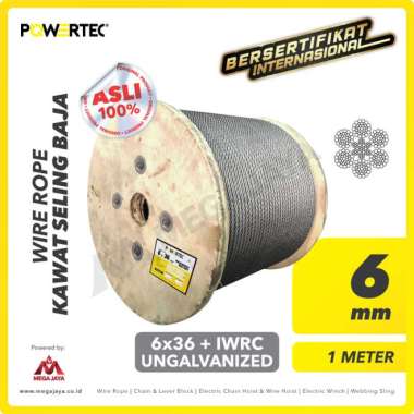 Wire Rope - Kawat Seling Baja 6x36 IWRC 6mm Ungalv POWERTEC - 1 Meter