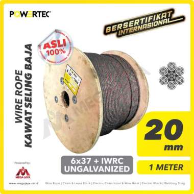 Wire Rope - Kawat Seling Baja 6x37 IWRC 20mm Ungalv POWERTEC - 1 Meter