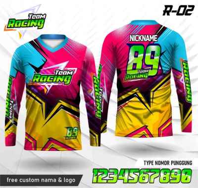 Jersey racing baju balap kaos motor lengan panjang MERAH MUDA XXXL