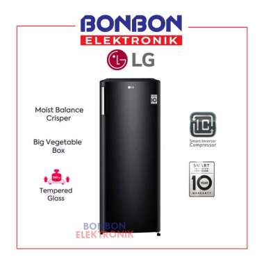 LG Kulkas 1 Pintu Freezer GN-INV304BK / GNINV304BK 6 Rak Inverter