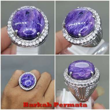 Cincin Batu Akik Bulu Macan Ungu Charoite Asli Ungu
