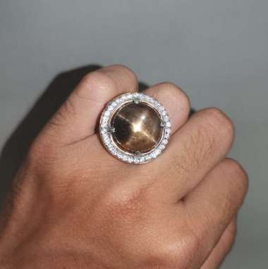 Batu Cincin Permata Asli Sunstone Tapak Jalak Hitam Emas