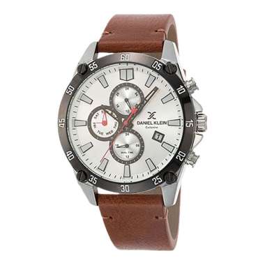 Jam Tangan Pria Daniel Klein Exclusive DK112501-6 Chronograph Men Silver Dial Brown Leather Strap Co