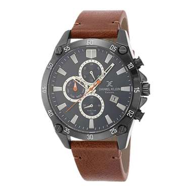 Jam Tangan Pria Daniel Klein Exclusive DK112501-4 Chronograph Men Dark Grey Dial Brown Leather Strap