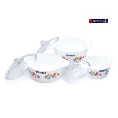Luminarc Vitro Set Amber Casserole 1235 Liter - Panci Masak Kaca - Putih ORI 100% Multicolor