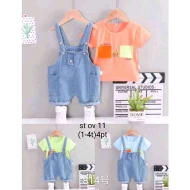 SETELAN OVERALL JEANS IMPORT anak laki laki setelan baju anak cowok celana kodok kaos pendek anak ju