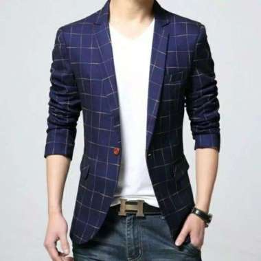 JAS BLAZER PRIA MOTIF KOTAK/BLAZER KOREA PRIA/ BLAZER KOTAK PRIA Motif biru L