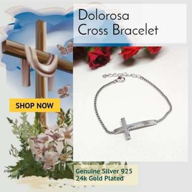 BCGT128 PERHIASAN GELANG SALIB DOLOROSA PERAK SILVER 925 LAPIS EMAS ASLI ORIGINAL