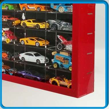 Rak Diecast Hotwheels isi 100 slot Bahan Akrilik Merah Hitam
