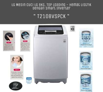 MESIN CUCI LG T-2108VSPCK / 8 KG / T 2108 VSPCK / SMART INVERTER / TOP LOADING