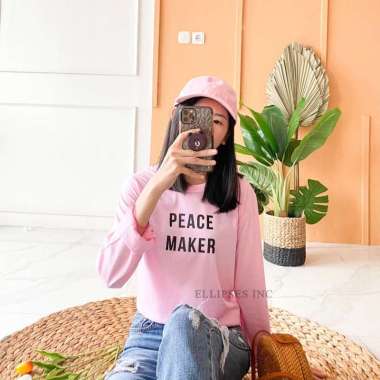 ELLIPSESINC Kaos Oversize Wanita Lengan Panjang Peace Maker XL Pink