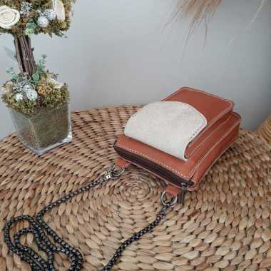 Tas Kulit Asli Wanita Selempang Sling Bag Slingbag Siren Cewek Mini Multifungsi Muat HP dan Dompet T