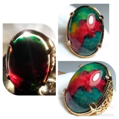 Cincin Batu Akik Natural Dyed Motif Pancawarna Antik 3