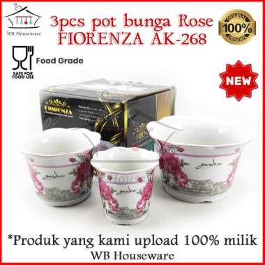 Pot Vase Bunga Set Keramik Fiorenza Motif Bunga rose AK-268