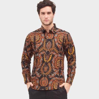 Odza Slim Fit Baju Batik Lengan Panjang Pria - Brown Black [LS1278D]