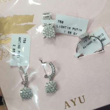 set liontin cincin dan anting model ayu zirkon white gold elegant emas