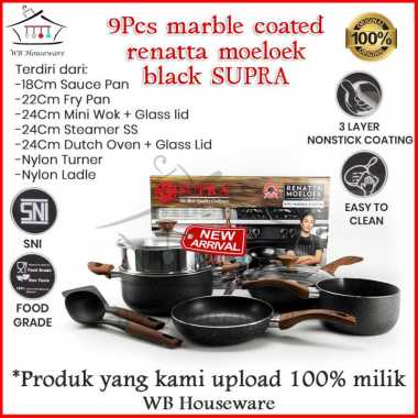 Panci set SUPRA Anti Lengket black series renatta 9 Pc Marble Coated