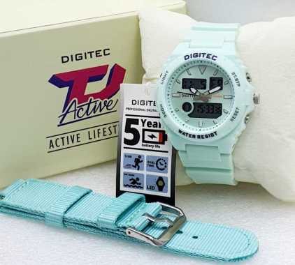 BERGARANSI 100% Jam Tangan Wantia DIGITEC ORIGINAL Strap Rubber + Kanvas Dual Time Waterproof D83784