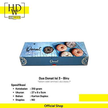 Box Donat / Dus Donat Full Colour Isi 3 - 30pcs Biru