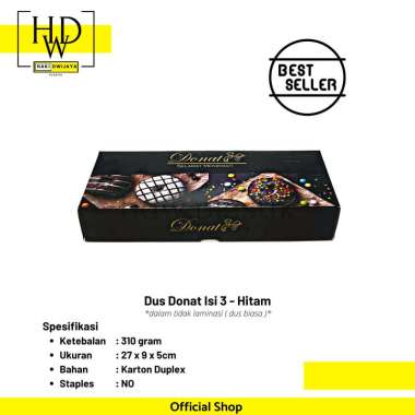 Box Donat / Dus Donat Full Colour Isi 3 - 30pcs Hitam
