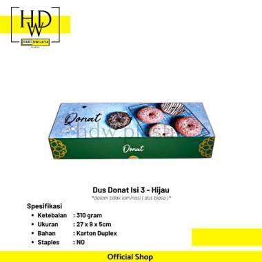 Box Donat / Dus Donat Full Colour Isi 3 - 30pcs Hijau