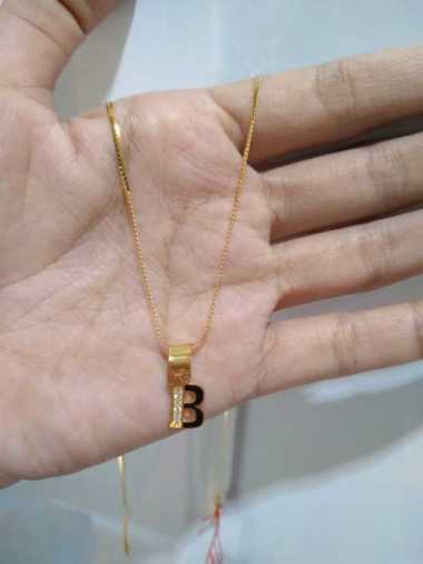 set kalung dan liontin inisial huruf B permata elegant emas asli