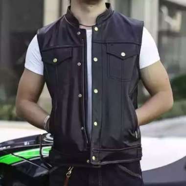 BRAND FASHION- ROMPI PRIA MOTOR BIKERS VEST KULIT SINTETIS MOTOR Hitam XXL