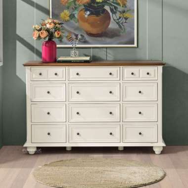 iFURNHOLIC Alfonso Wide 12 Drawers I Lemari Laci Kayu Klasik - 01 Ivory Jawa Timur